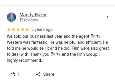 Google review from Mandy Baker mentioning Barry Western