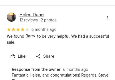 Google review from Helen Dane mentioning Barry Western