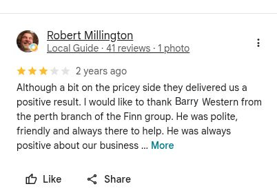 Google review from Robert Millington mentioning Barry Western