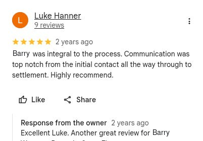 Google review from Luke Hanner mentioning Barry Western